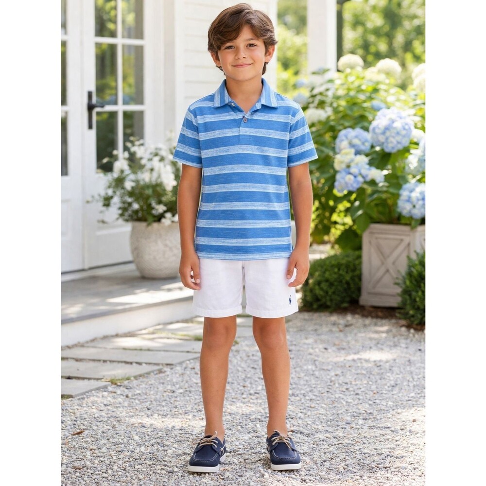 Garb Inc. Kids Boys Polo Shirt Blue Striped Golf Stretch 7-8Y‎ JARED